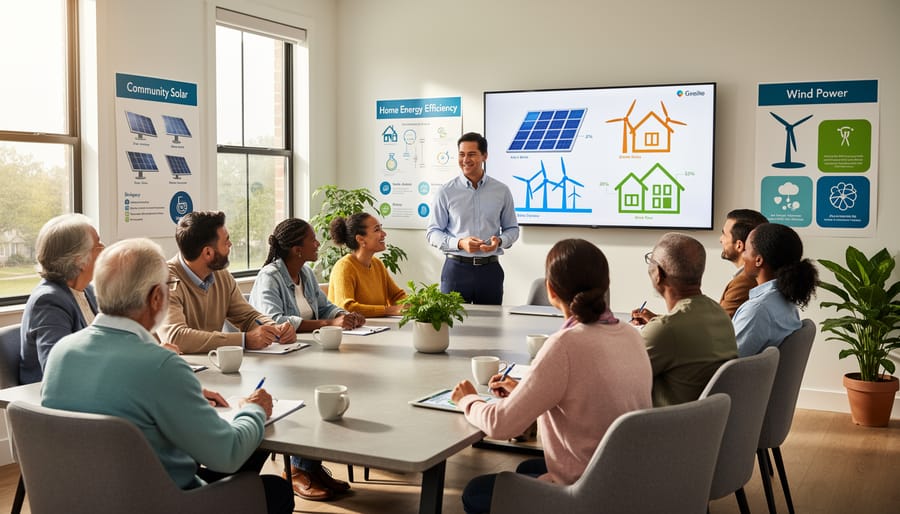 People attending a community workshop about solar energy education.